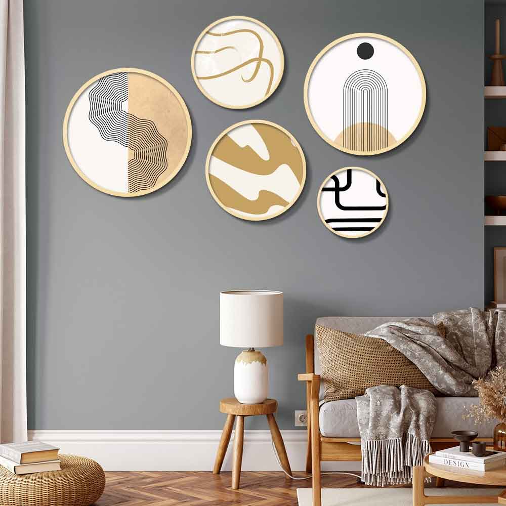 Stillform Wooden Rounds Urban Arch Art of Frame Set of 5 in Multicolour