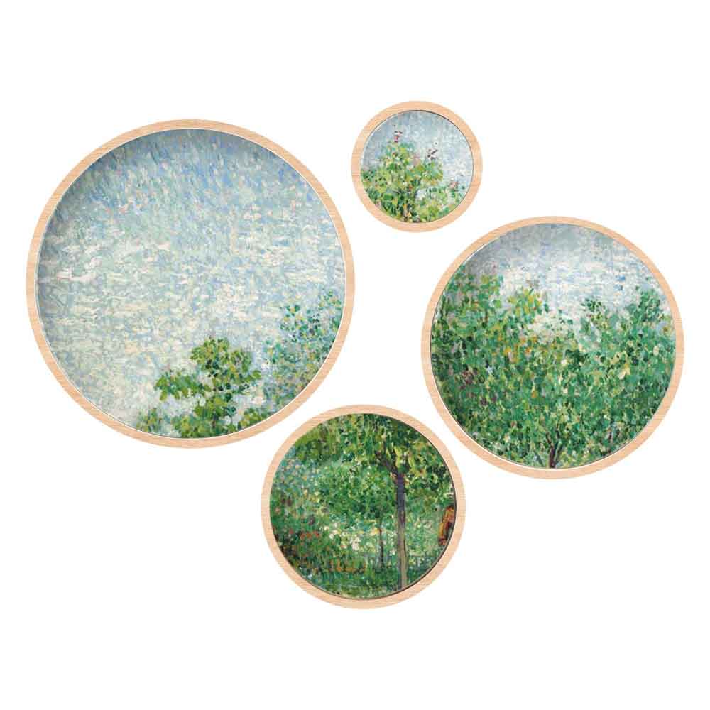 Stillform Wooden Rounds Verdant Canopy Art of Frame Set of 4 in Multicolour