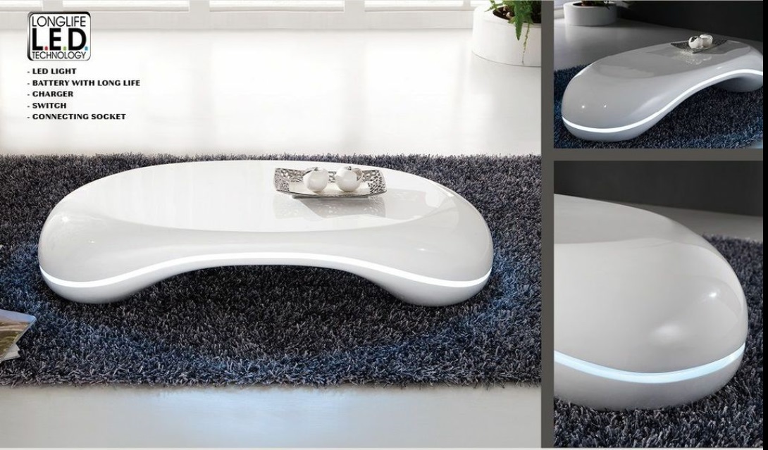 Milania Curved High Gloss Coffee Table In White With Led Lights