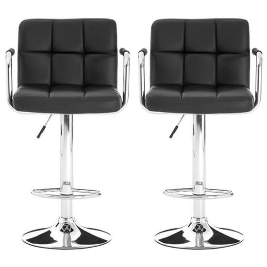 Product photograph of Stocam Black Faux Leather Bar Chairs With Chrome Base In A Pair from Furniture in Fashion