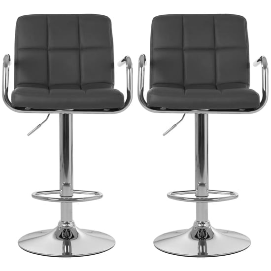 Product photograph of Stocam Grey Faux Leather Bar Chairs With Chrome Base In A Pair from Furniture in Fashion