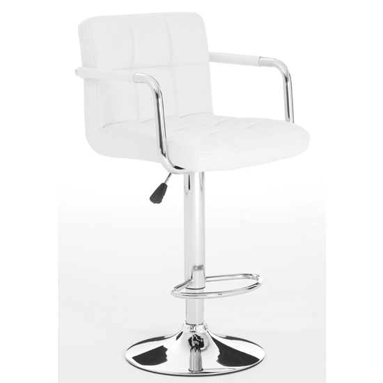 Stocam White Faux Leather Gas Lift Bar Stools In Pair FiF