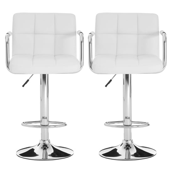 Stocam White Faux Leather Bar Chairs With Chrome Base In A Pair_1