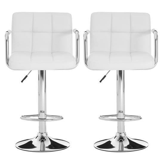 Product photograph of Stocam White Faux Leather Bar Chairs With Chrome Base In A Pair from Furniture in Fashion