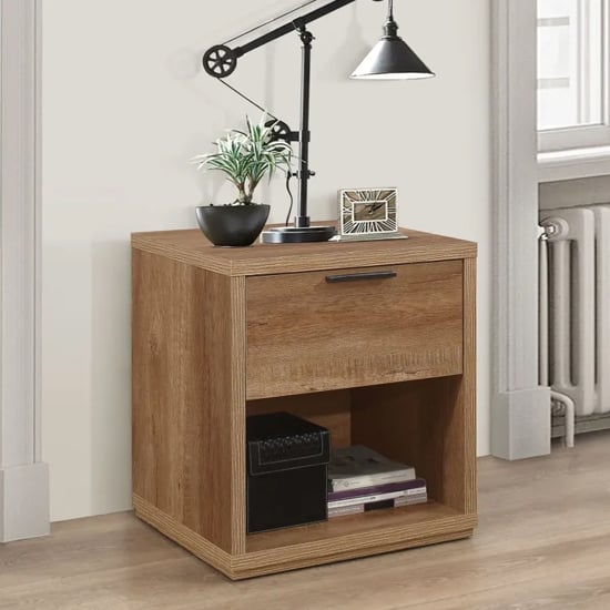 Stock Wooden Bedside Cabinet With 1 Drawer In Rustic Oak