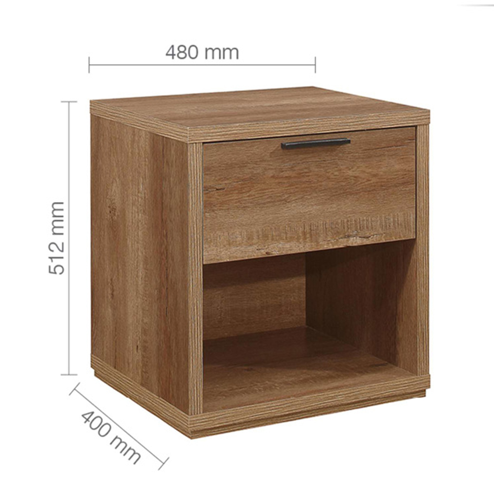 Seward Wooden Bedside Cabinet With 1 Drawer In Rustic Oak