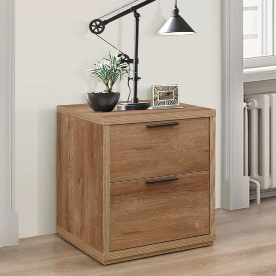 Stock Wooden Bedside Cabinet With 2 Drawers In Rustic Oak