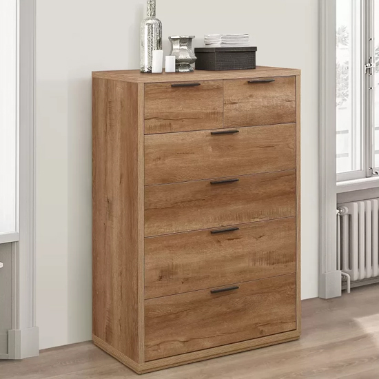 Stock Wooden Chest Of 6 Drawers In Rustic Oak