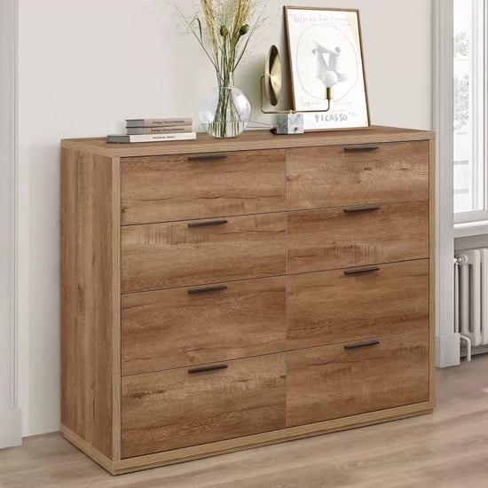 Read more about Stock wooden chest of 8 drawers in rustic oak