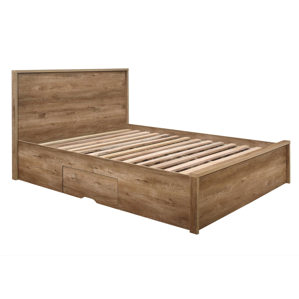Seward Wooden King Size Bed With 2 Drawers In Rustic Oak