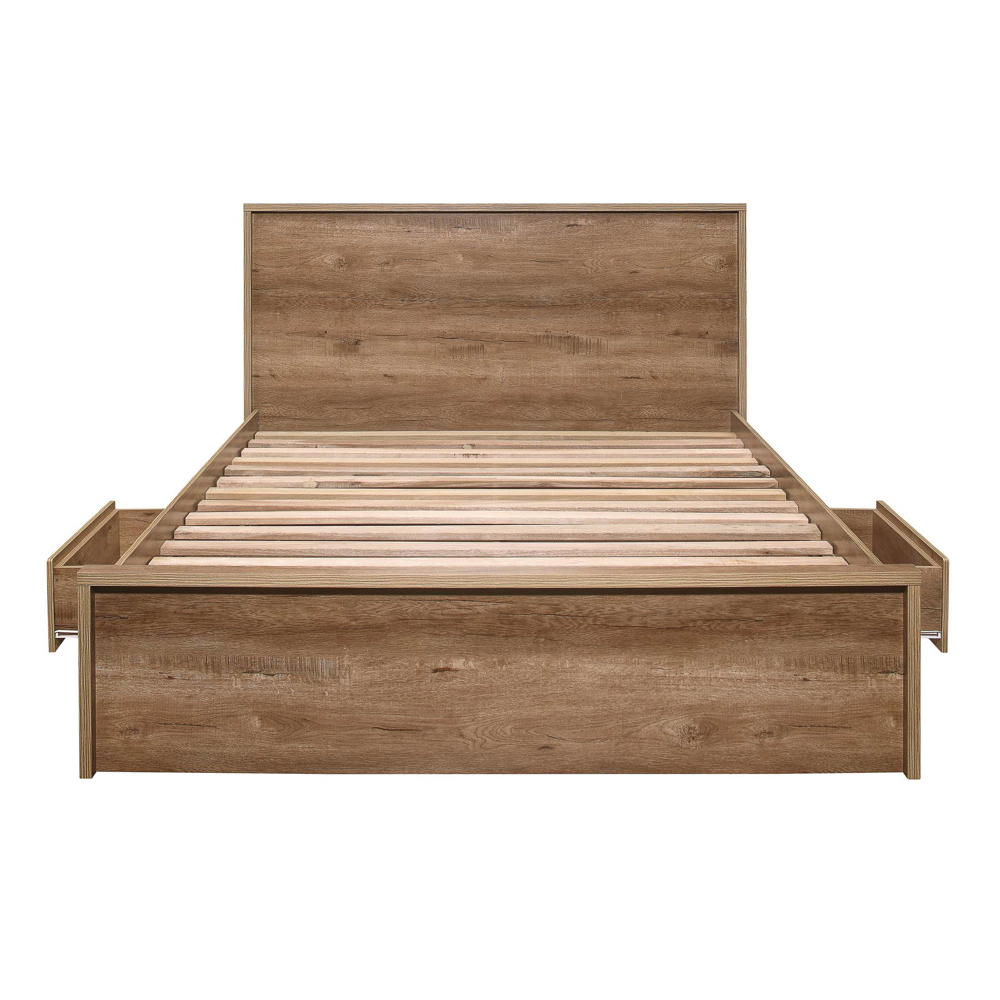 Seward Wooden King Size Bed With 2 Drawers In Rustic Oak