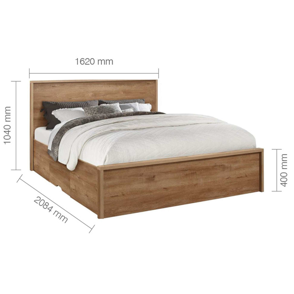 Seward Wooden King Size Bed With 2 Drawers In Rustic Oak