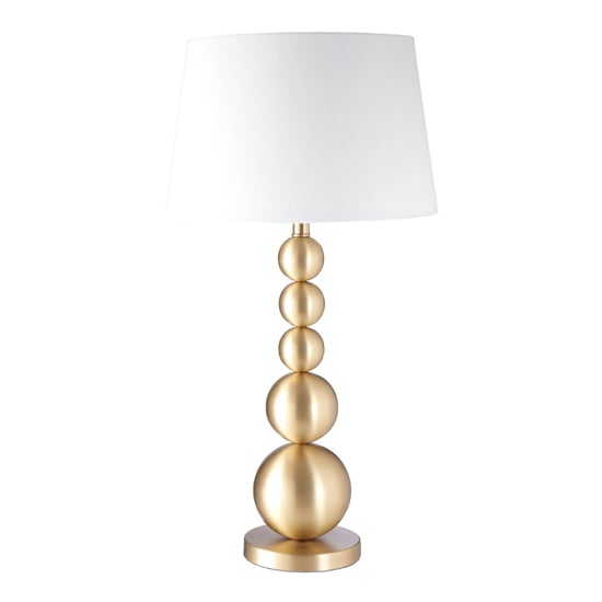 Photo of Stockas white fabric shade table lamp with gold metal base