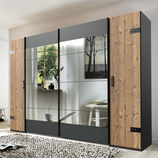 Read more about Stockholm mirrored sliding wardrobe in silver fir and graphite