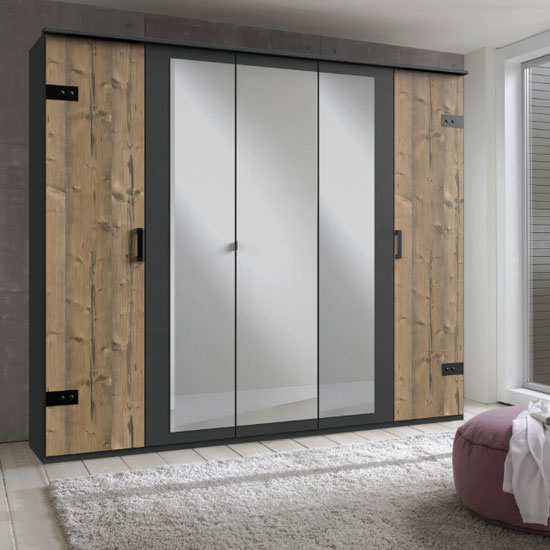 Read more about Stockholm mirrored wardrobe in silver fir and graphite