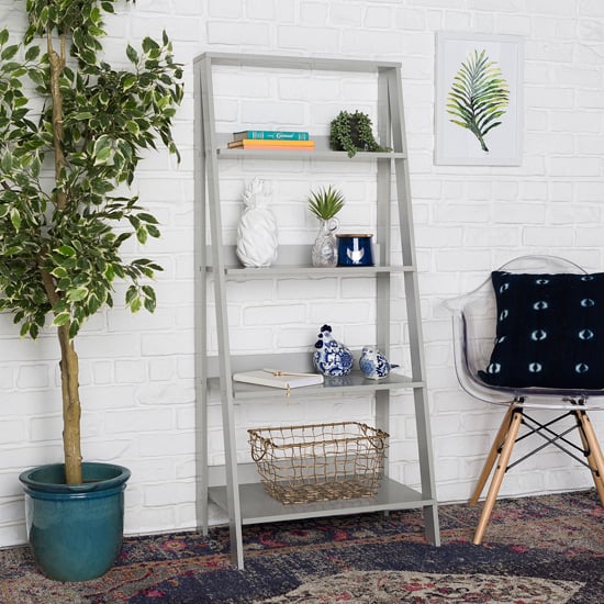 Photo of Stockholm wooden 4-tier ladder bookshelf in grey