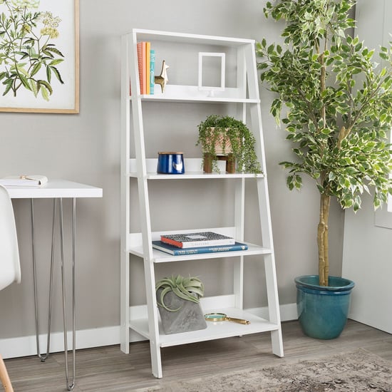 Product photograph of Stockholm Wooden 4-tier Ladder Bookshelf In White from Furniture in Fashion
