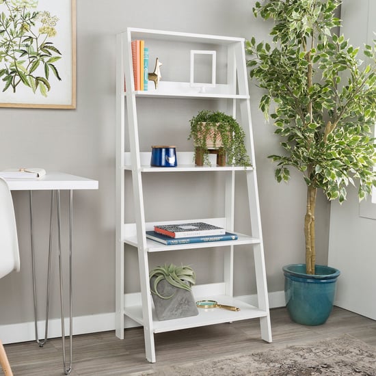 Photo of Stockholm wooden 4-tier ladder bookshelf in white