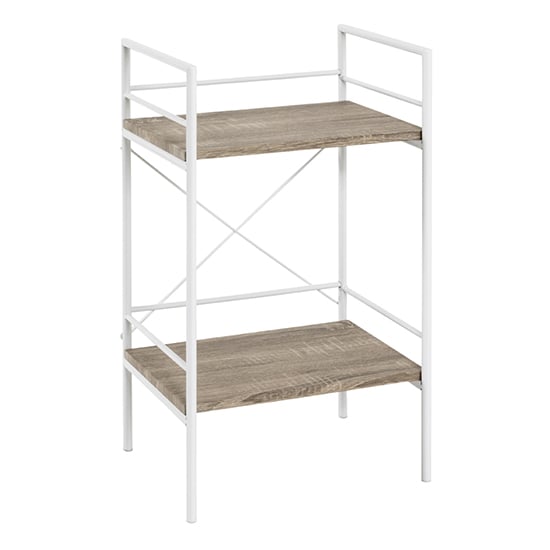 Stockton Metal Side Table In White With 2 Oak Wooden Shelves_2