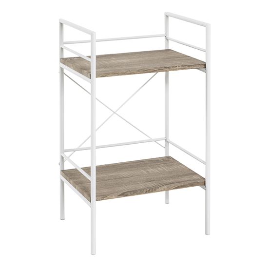 Stockton Metal Side Table In White With 2 Oak Wooden Shelves
