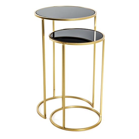 Stockton Round Glass Set Of 2 Side Tables In Black And Gold