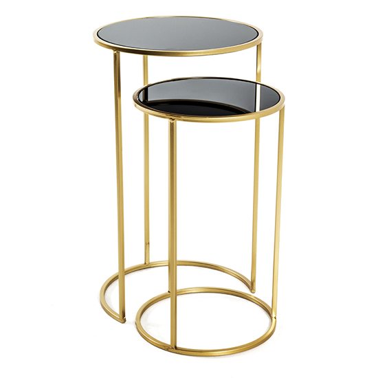 Photo of Stockton round glass set of 2 side tables in black and gold