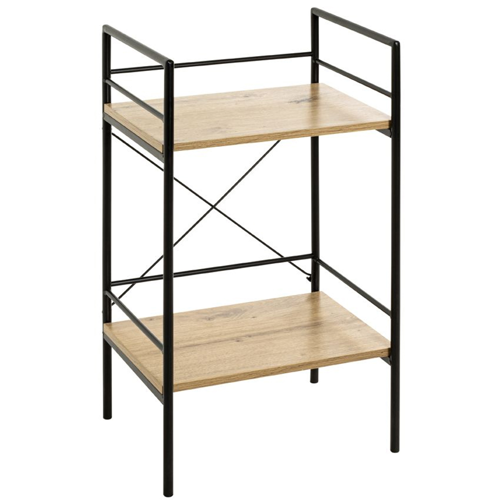 Stockton Wooden End Table With 2 Shelves In Oak Black