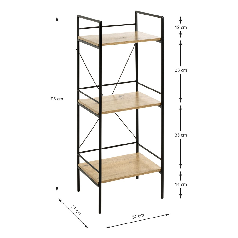 Stockton Wooden Shelving Unit With 3 Shelves In Oak Black