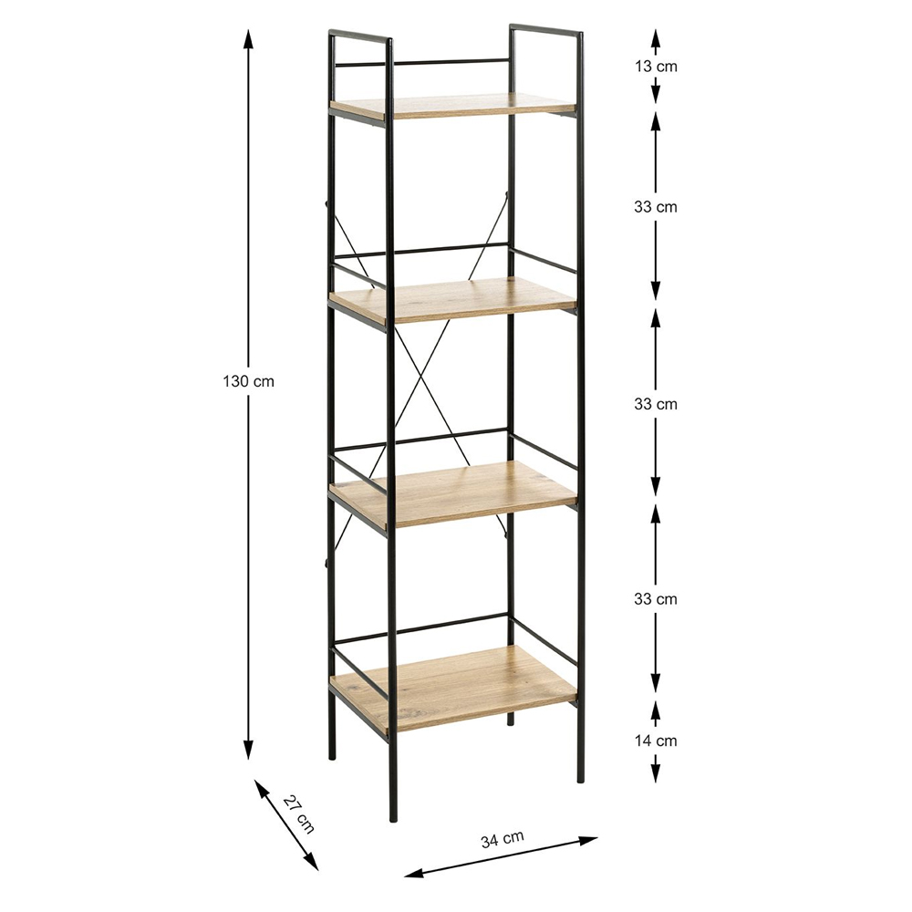 Stockton Wooden Shelving Unit With 4 Shelves In Oak Black