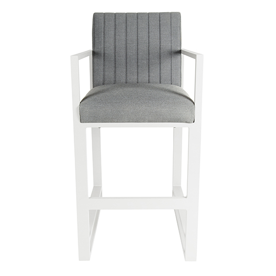 Stoke Outdoor Fabric Bar Stool In Light Grey With White Frame_2