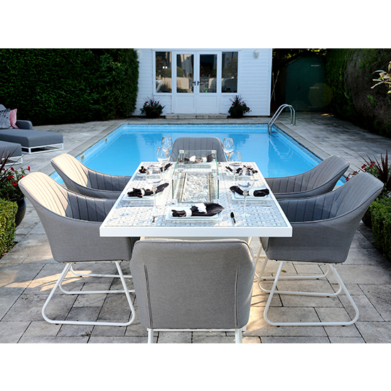 Stoke Patterned Glass Top Dining Table With Firepit In White_7