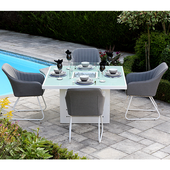 Stoke Square Plain Glass Top Dining Table With Firepit In White_7