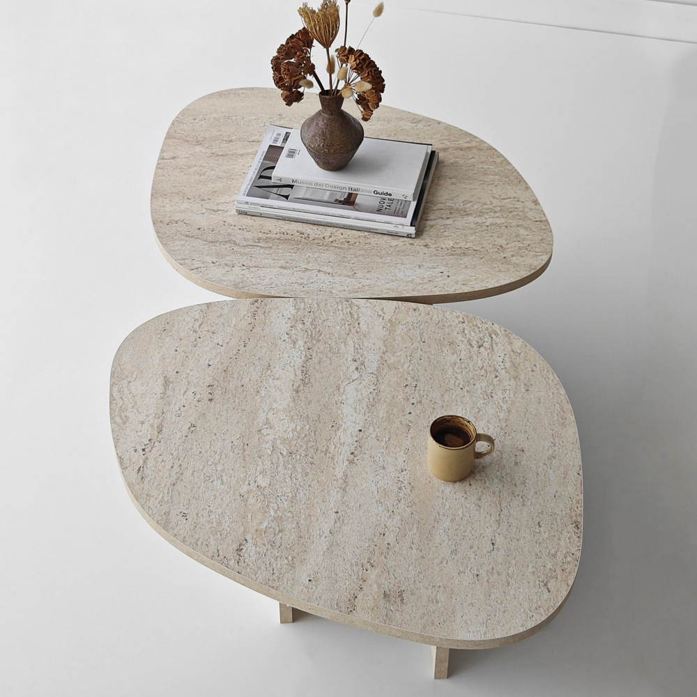 Stones Wooden Coffee Table in Travertine Marble Effect