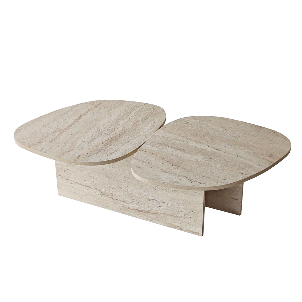Stones Wooden Coffee Table in Travertine Marble Effect