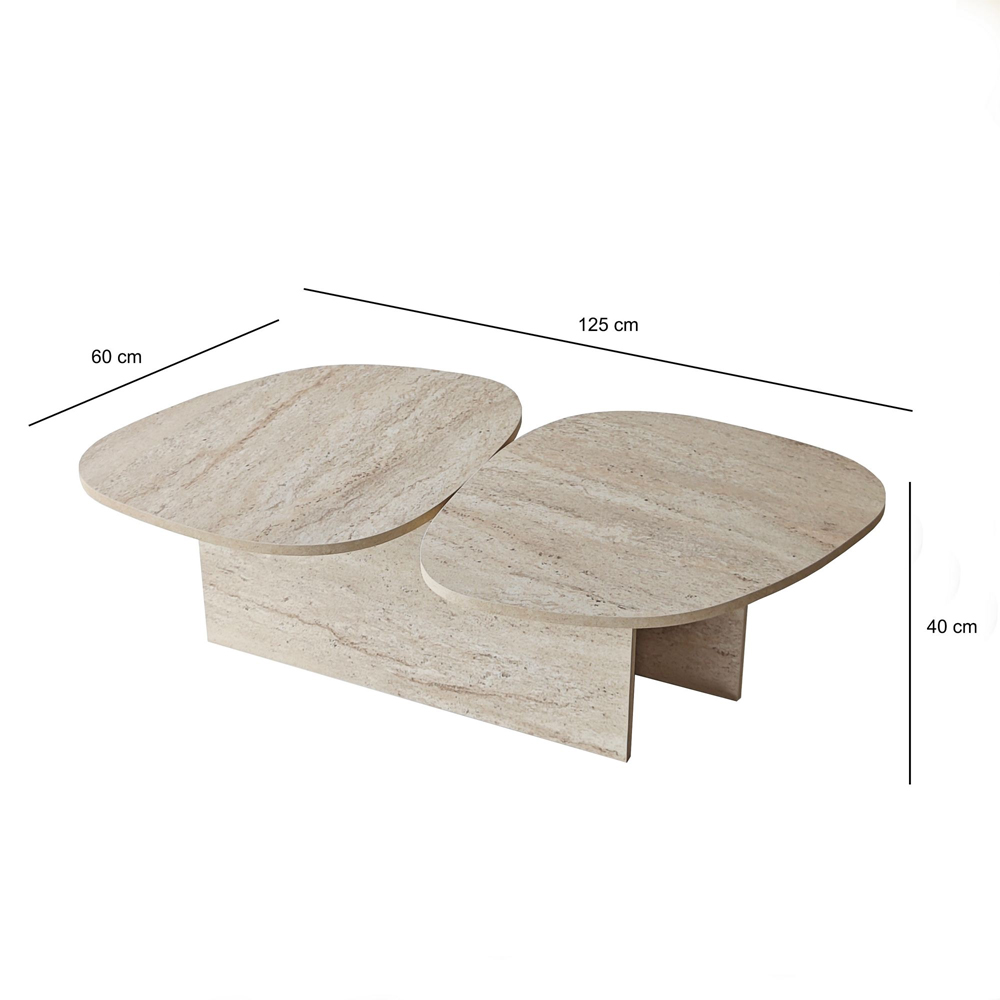 Stones Wooden Coffee Table in Travertine Marble Effect
