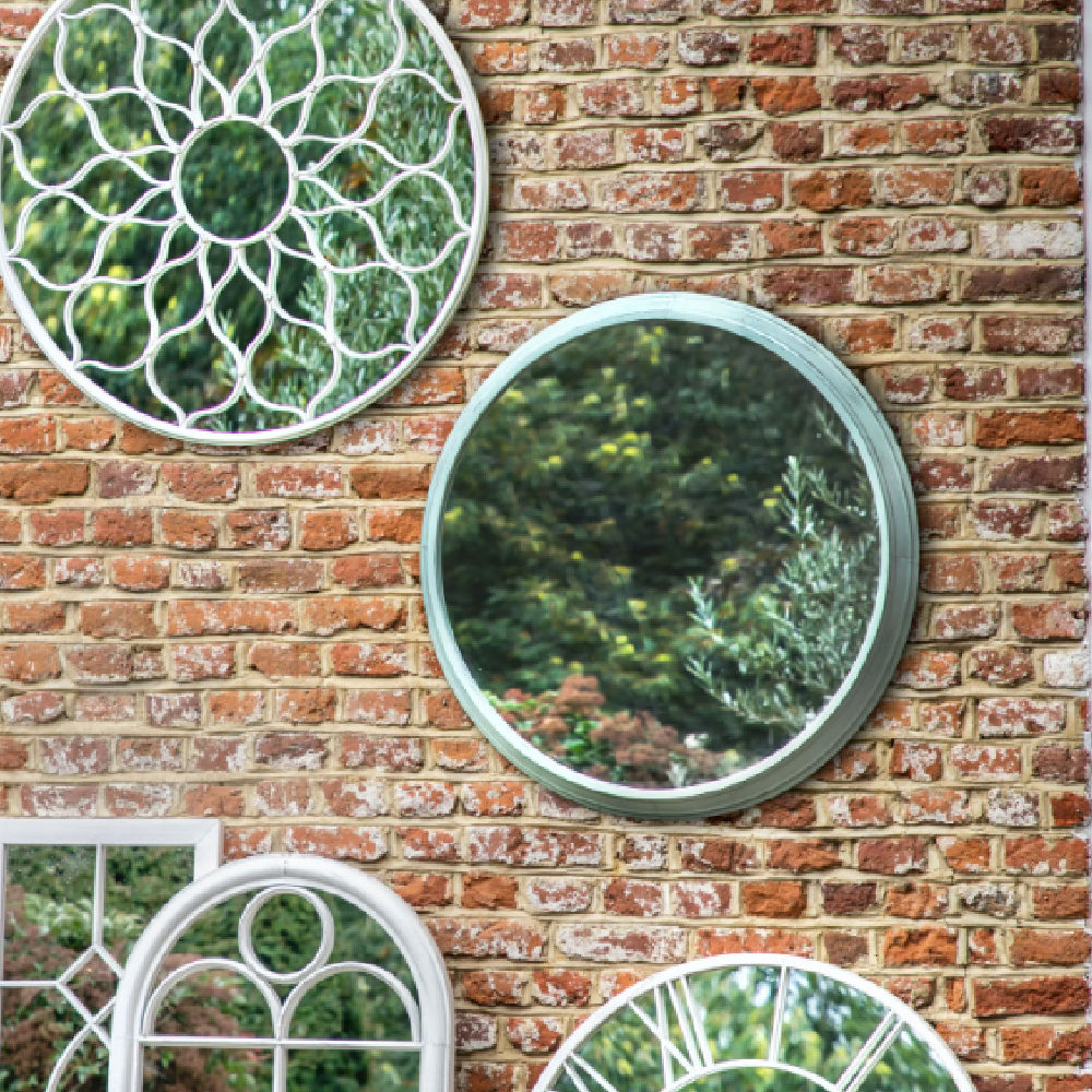 Stonington Outdoor Round Mirror In Mint Frame