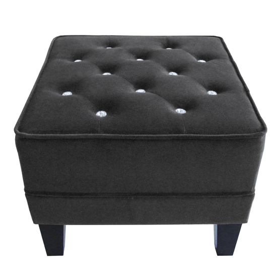 Product photograph of Chesterfield Footstool In Black Velvet With Diamante from Furniture in Fashion
