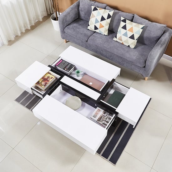 Storm High Gloss Storage Coffee Table In White And Black Furniture in Fashion