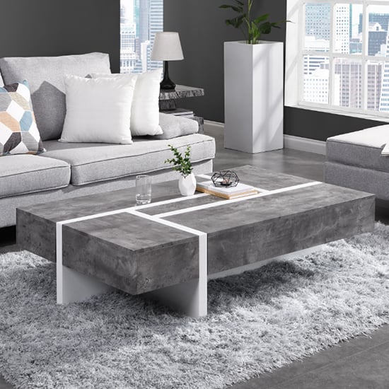 Product photograph of Storm Gloss Storage Coffee Table In White And Concrete Effect from Furniture in Fashion