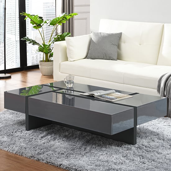 Storm Gloss Storage Coffee Table In, White Gloss Side Table With Storage