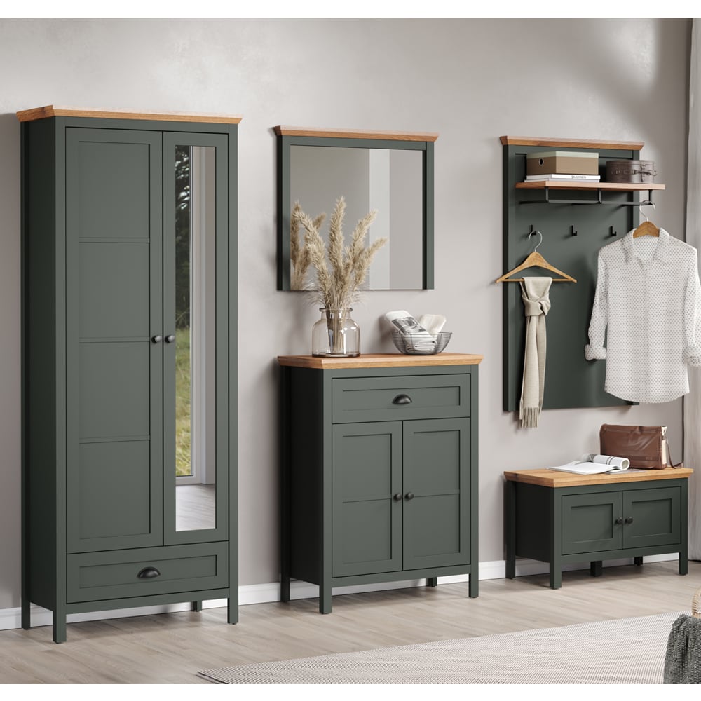 Stowe Wooden Hallway Furniture Set In Green And Oak