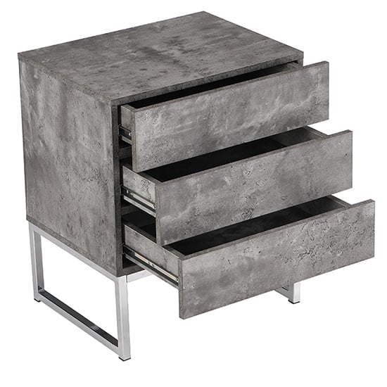 Strada Wooden 3 Drawers Bedside Cabinet In Concrete Effect_4