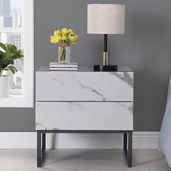 Strada Gloss Bedside Cabinet And 2 Drawer In Diva Marble Effect_2