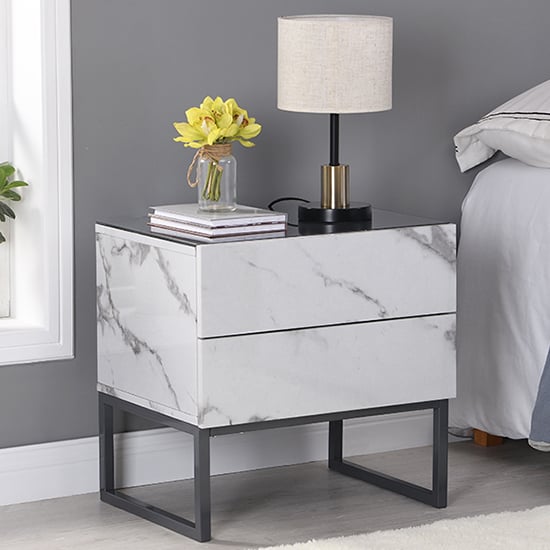 Strada Gloss Bedside Cabinet And 2 Drawer In Diva Marble Effect_1