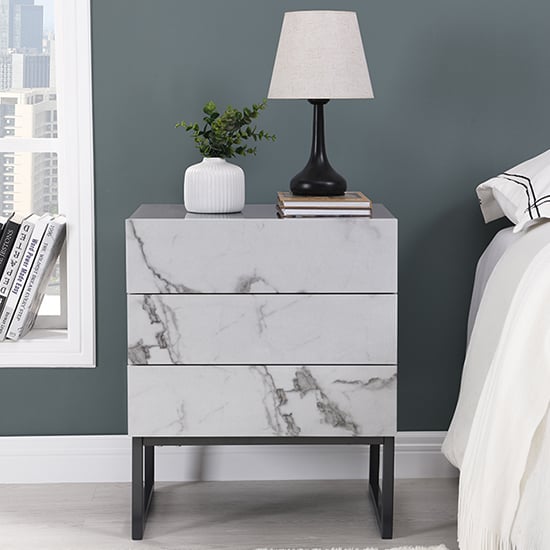 Strada Gloss Bedside Cabinet And 3 Drawer In Diva Marble Effect_2