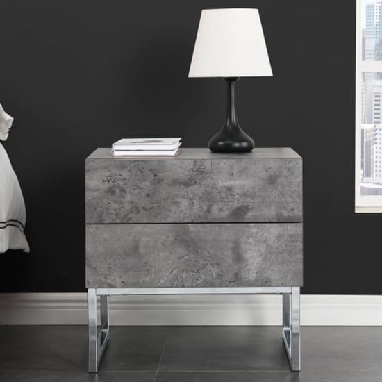 Strada Wooden 2 Drawers Bedside Cabinet In Concrete Effect_2