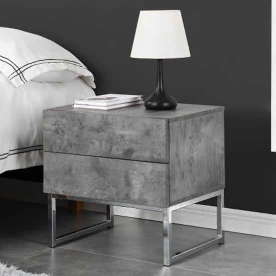 Strada Bedside Cabinet With 2 Drawers In Concrete Effect_1