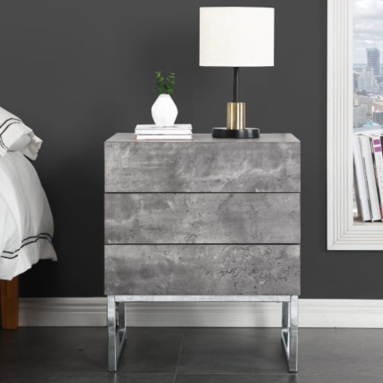 Strada Wooden 3 Drawers Bedside Cabinet In Concrete Effect_2