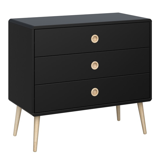 Strafford Wooden Chest Of 3 Drawers Wide In Black thumbnail