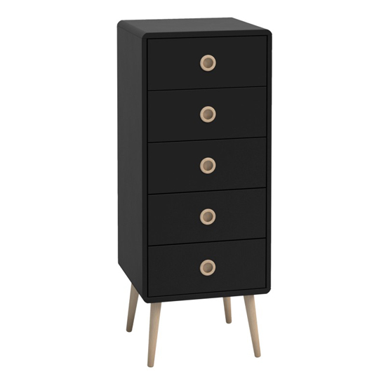Strafford Wooden Chest Of 5 Drawers Narrow In Black thumbnail